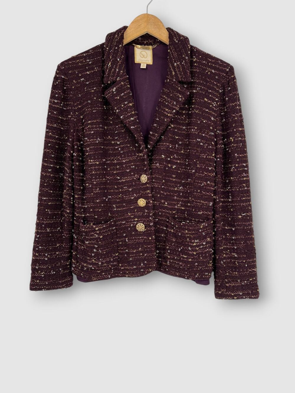 Vintage St. John Couture Purple Metallic Tweed Boucle Blazer Size 10